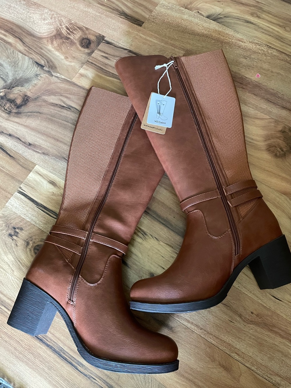 Vegan Brown Knee-High Block Heel Boots